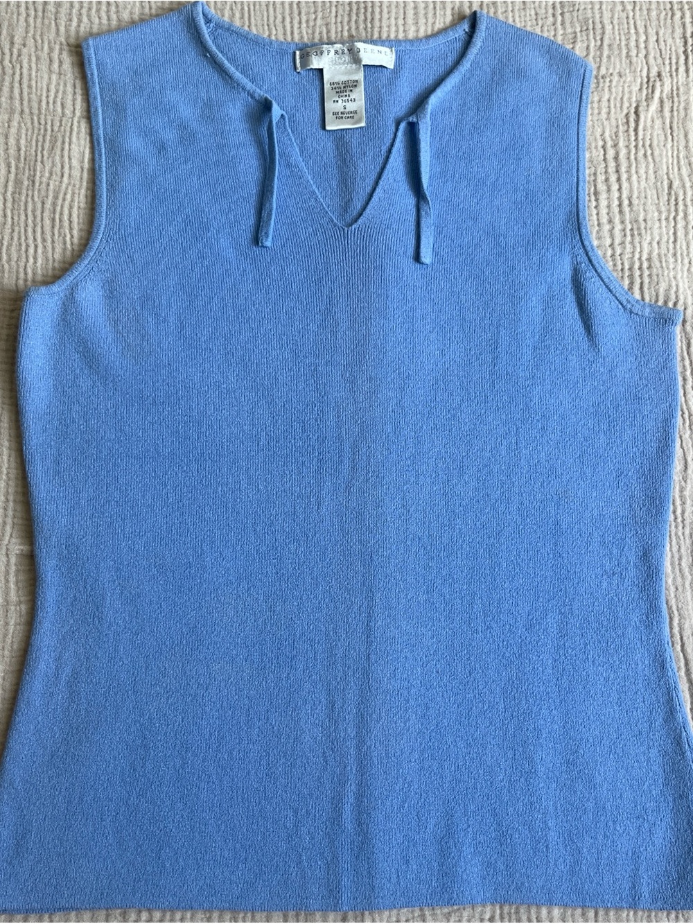 Geoffrey Beene small Periwinkle Blue Sleeveless Knit Top with Tie Neck